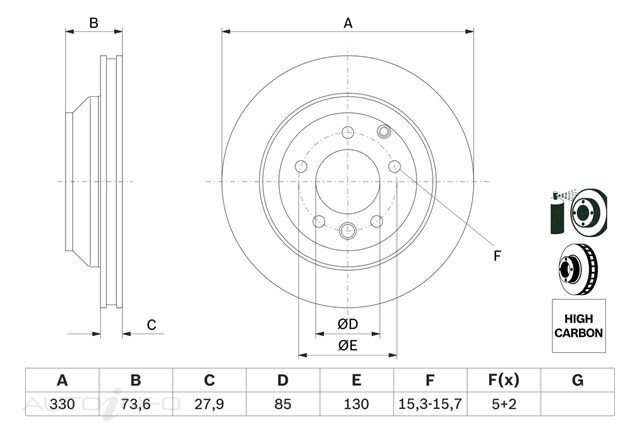 Bosch Rear Disc Brake Rotor For Audi Q7, Porsche Cayenne, Volkswagen Touareg