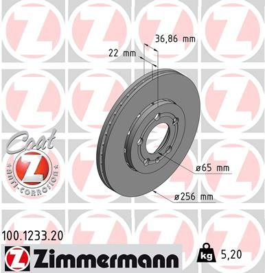 Zimmermann Disc Brake Rotor 256mm Front For Volkswagen Golf IV 1J1 1.6L