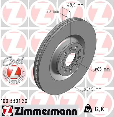 Zimmermann Disc Brake Rotors Pair 345mm Front For Volkswagen CC B6, B7 2.0L/3.6L