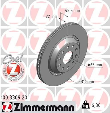 Zimmermann Disc Brake Rotor 310mm Rear For Cupra Formentor KM7 1.4L/2.0L