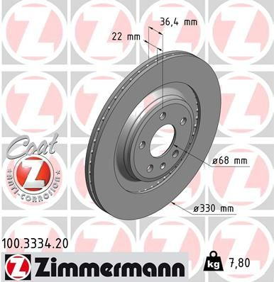Zimmermann Disc Brake Rotor 330mm Rear For Audi A5 8T3, 8F7 1.8L/2.0L/3.0l/3.2L