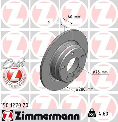Zimmermann Disc Brake Rotor 280mm Rear For BMW 3 E46 316, 320, 325 Ci,i,is,ti