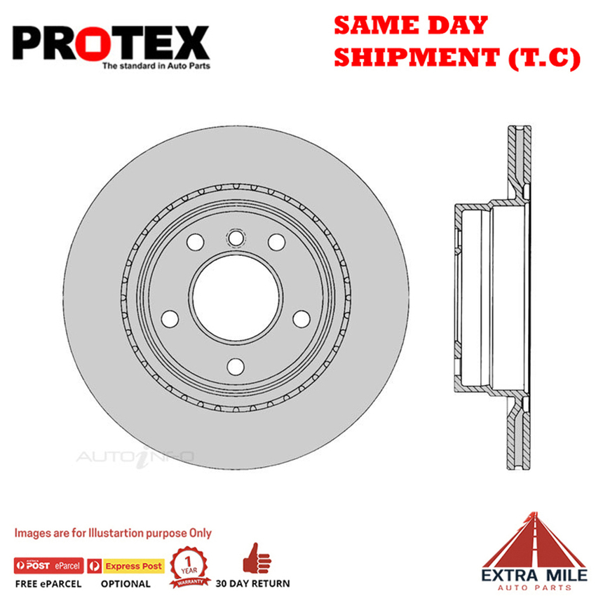 2X PROTEX Disc Brake Rotors - Rear For BMW 320D E90 4D Sdn RWD.