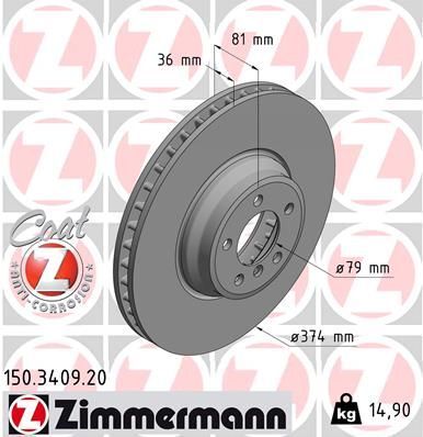 Zimmermann Front Brake Disc Rotor Pair For BMW 7 E65, E66, E67 760i,Li 6.0L
