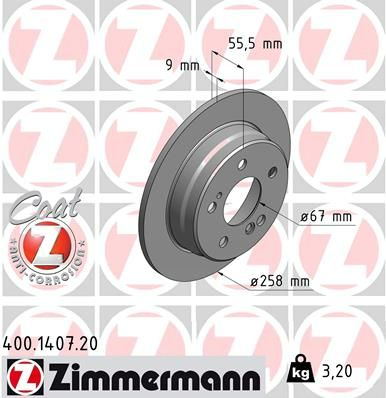 Zimmermann Disc Brake Rotor 258mm Rear For Mercedes-Benz 190 W201 1.8L/2.0L/2.6L