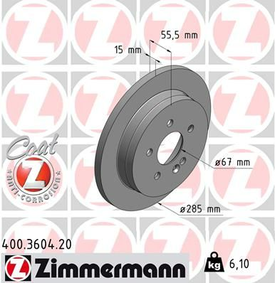 Zimmermann Disc Brake Rotor 285mm Rear For Mercedes-Benz M-Class W163 ML 270.430