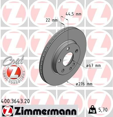 Zimmermann Disc Brake Rotor 276mm Front For Mercedes-Benz B-Class W245 B 180