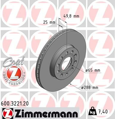 Zimmermann Disc Brake Rotor 288mm Front For Skoda Karoq NU7, ND7 1.5L 07/2017-On
