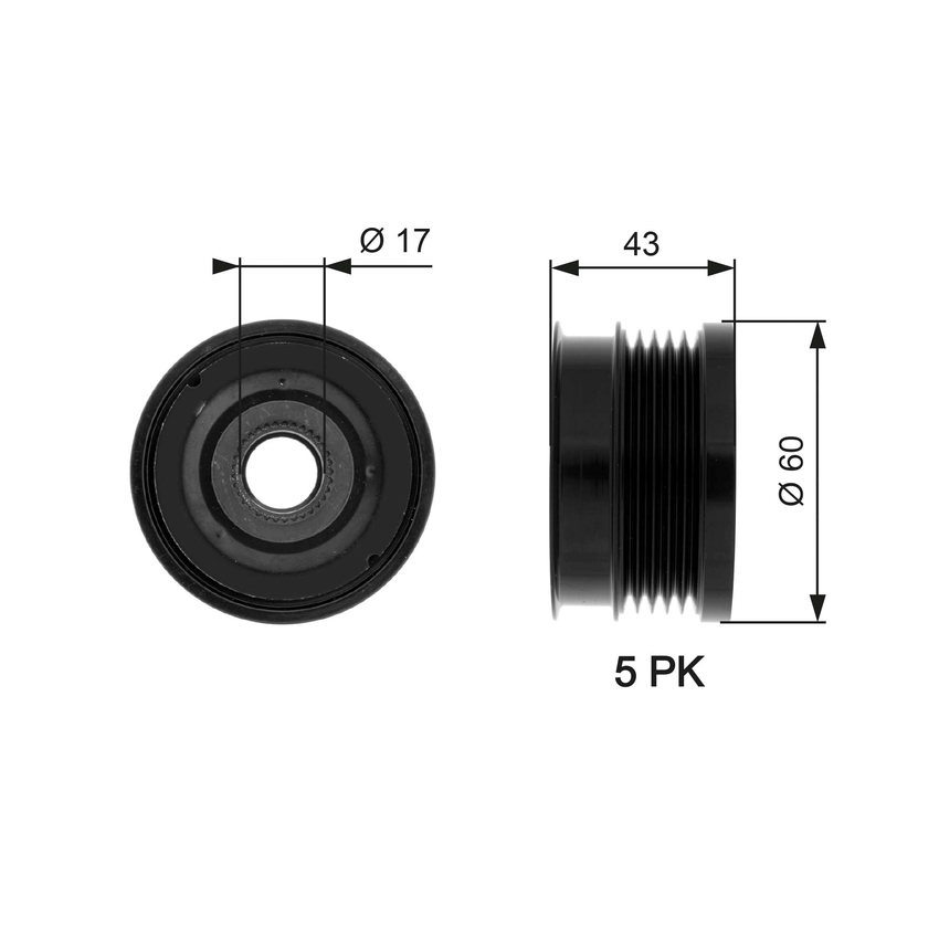 Gates Alternator Pulley For Saab 9-3 E50, YS3F, D75,D79,E79, 2.0L B207E, B207L