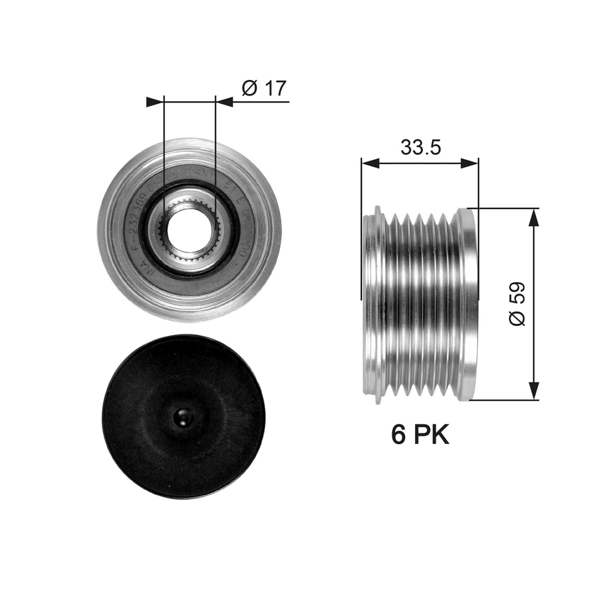 Gates Alternator Pulley For Peugeot 207 WC,WA  1.6L 9HV DV6TED4BU,9HX DV6ATED4
