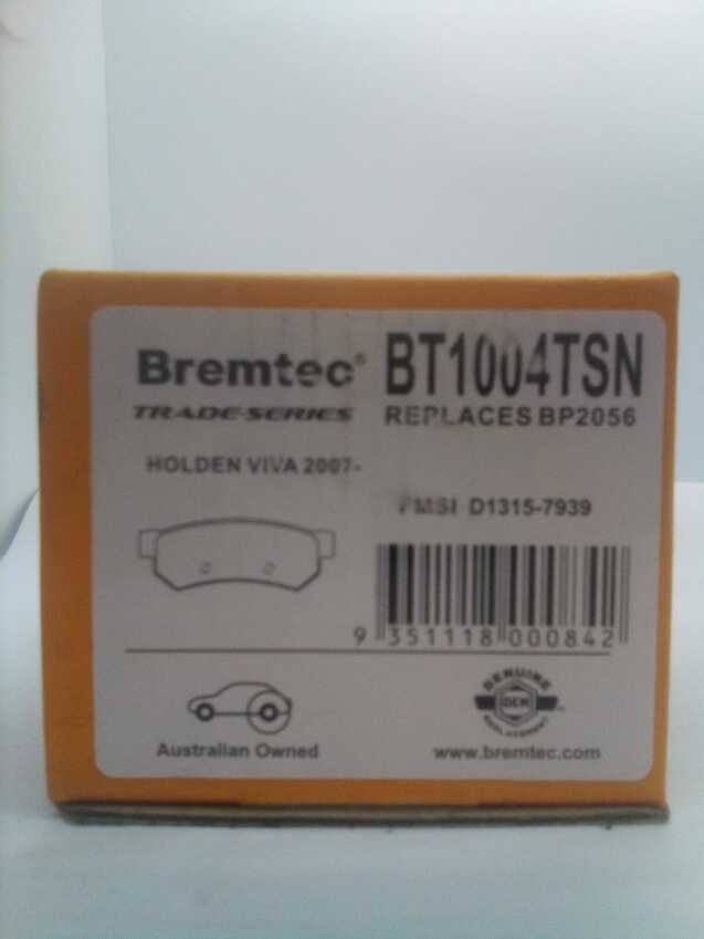Bremtec Rear Trade-Series Brake Pad Set For Holden Viva 2007-On