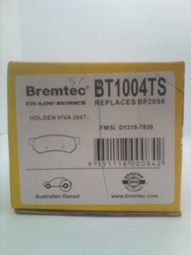 Bremtec Rear Trade-Series Brake Pad Set For Holden Viva 2007-On