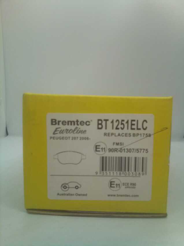 Bremtec Euroline Front Brake Pad Set For Peugeot 207 WA, WC] 1.4L, WD WK 1.6L 