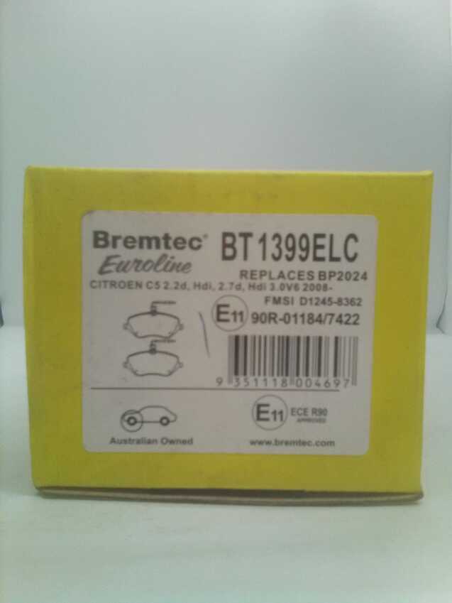 Bremtec Euroline Front Brake Pad Set For Peugeot 407 [6D 6C 6E]2.2L/2.7L/3.0L V6