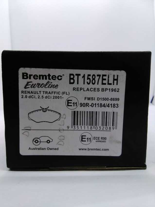 Bremtec Euroline High Grade Front Brake Pad Set For  Renault Traffic FL 2.0L/2.5L