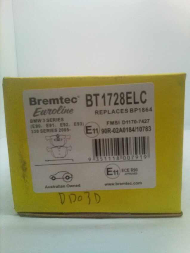 Bremtec Euroline Rear Brake Pad Set For BMW 3 Seires [E90 E91 E93] 320-335 2.5L