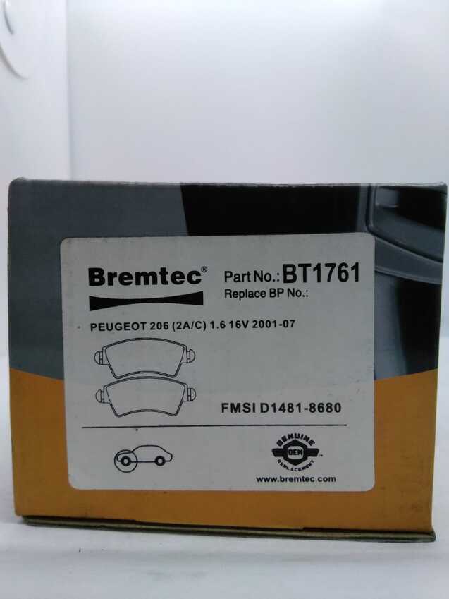 Bremtec Trade-Series Front Brake Pad Set For Peugeot 206 (2A/C) 1.6L 16V 2001-07