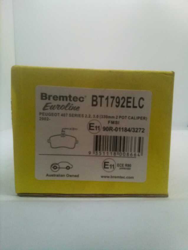 Bremtec Euroline Ceramic Front Brake Pad For Peugeot 407 6D,6E 2.0L HDi FWD