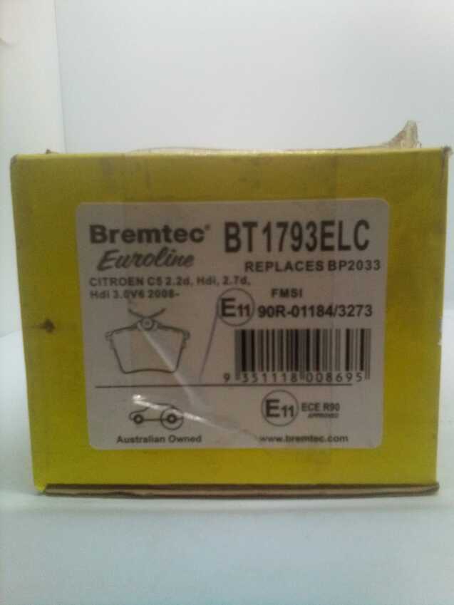 Bremtec Euroline Rear Brake Pad Set For Peugeot 407 [6D 6E 6C] 135 V6