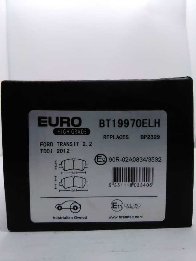 Bremtec Euroline High Grade Rear Brake Pad Set For Ford Transit 2.2L 2012-On