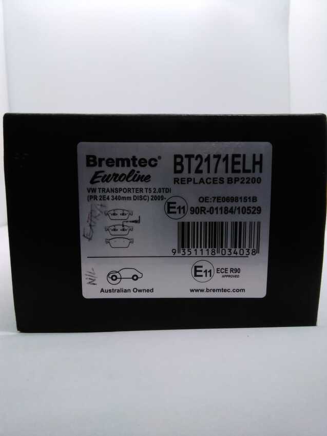 Bremtec Euroline Front Brake Pad Set For Volkswagen Transporter T5 2.0L Tdi