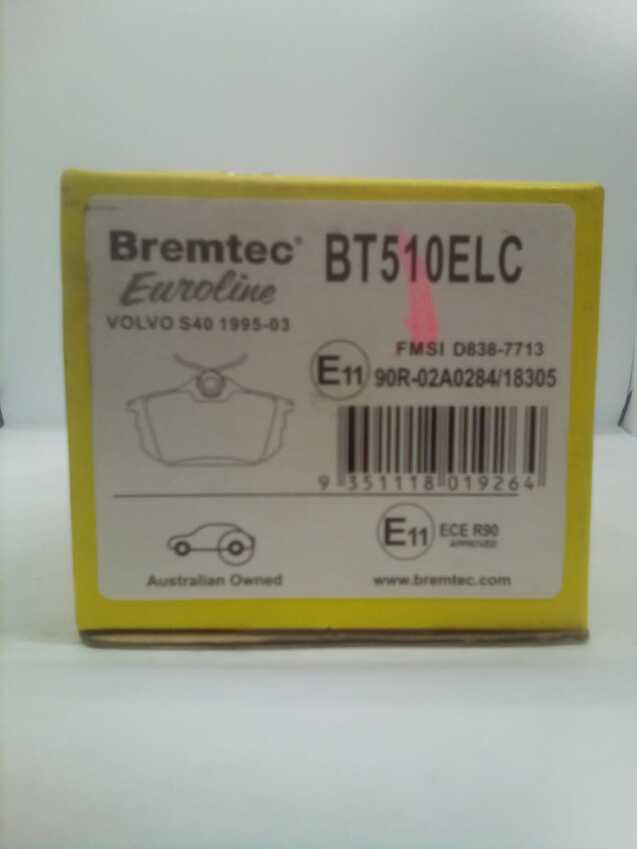 Bremtec Euroline Ceramic Rear Brake Pad For Mitsubishi Colt,Proton,Volvo S40,V40