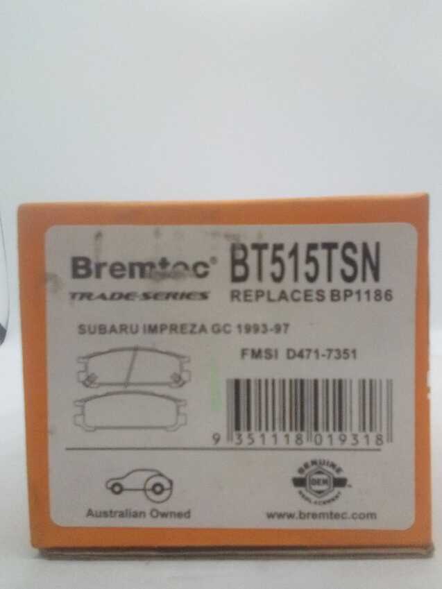 Bremtec Trade-Series Rear Brake Pad Set For Honda Civic EG, EH 1.6L Si 16V