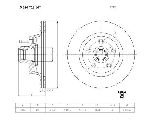 Bosch Front Brake Disc Rotor For Ford Fairlane NF, NL 4.0L/4.9L V8 4.0, 5.0