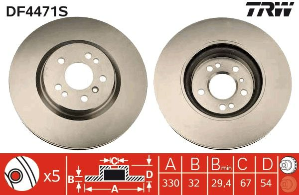 TRW Disc Brake Rotor Pair 330mm Front For Mercedes-Benz R-Class W251, V251 R280