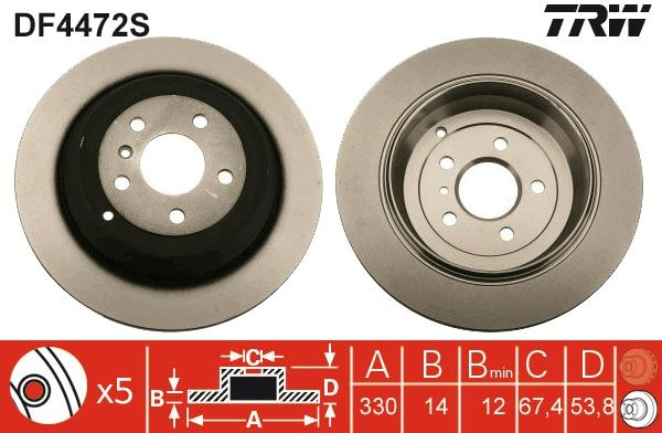 1X TRW Disc Brake Rotor 330mm Rear For Mercedes-Benz M-Class W164 ML280,300, 350