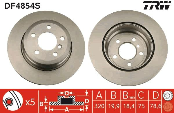 1X TRW Disc Brake Rotor 320mm Rear For BMW X6 E71, E72, F16, F86 xDrive 3.0L