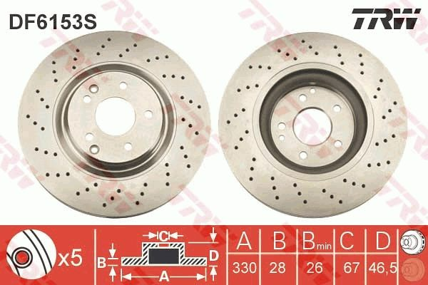1X TRW Disc Brake Rotor 330mm Front For Mercedes-Benz SLK R171 200,280,300, 350 