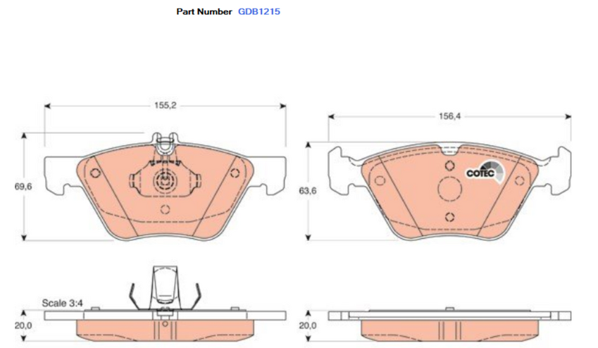 TRW Brake Pad Set For MercedesBenz SLK320/Chrysler Crossfire ZH 3.2L,2.7L