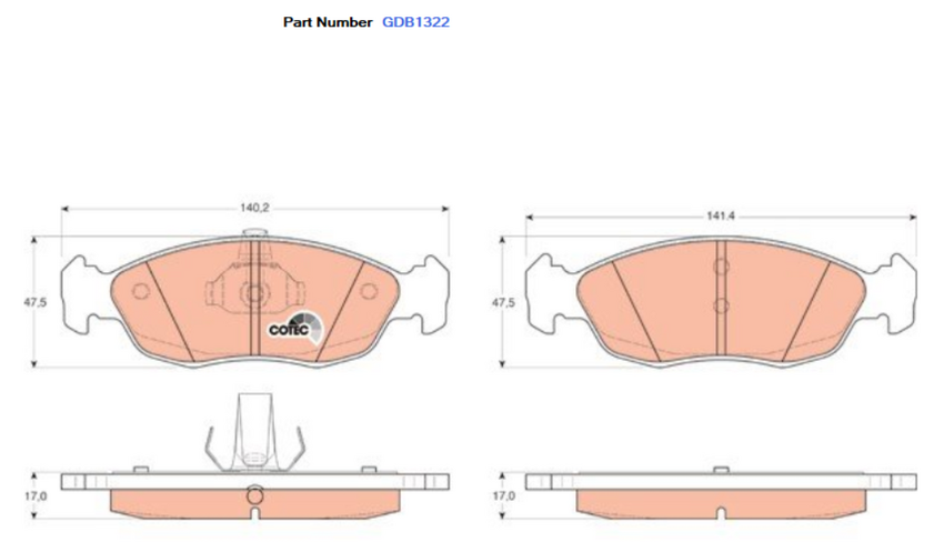 TRW Brake Pad Set For Citroen Xsara/Peugeot 306 2.0L,1.6L - GDB1322