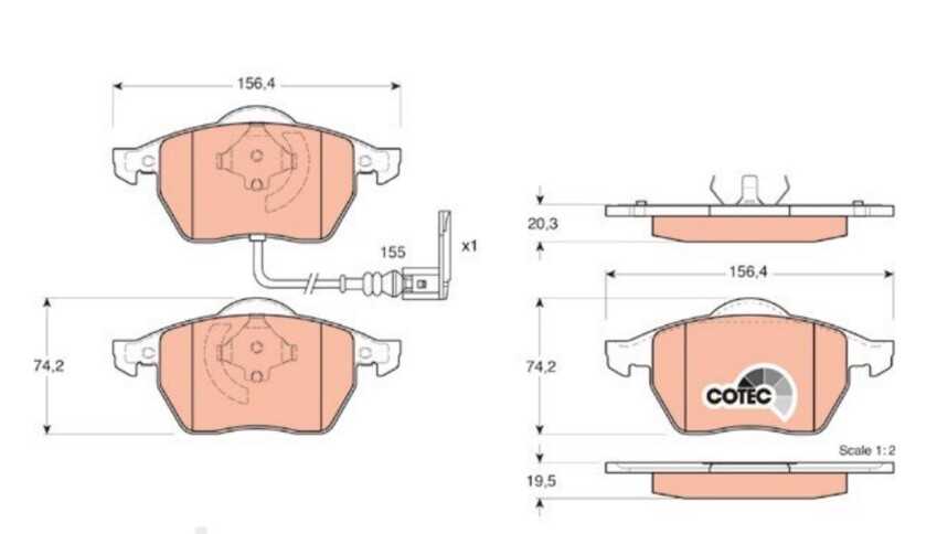 TRW Brake Pad Set Front For Audi S3/TT, Volkswagen Beetle/Bora/Golf/Polo-GDB1403