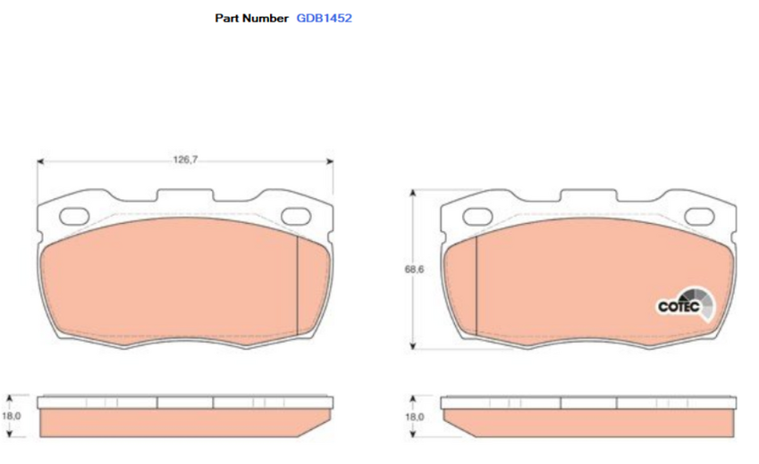 TRW Brake Pad Set For Land Rover Defender L316 2.4L,2.2L 244DT I4 16V DOHC