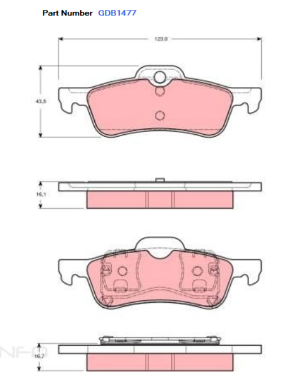 TRW Brake Pad Set For Mini Cooper R53 1.6L W11B16 I4 16v SOHC - GDB1477