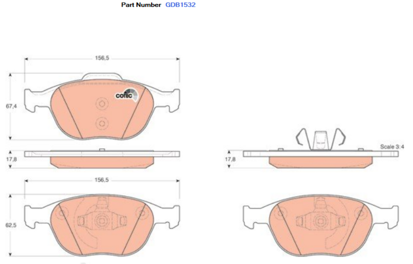 TRW Brake Pad Set For Ford Focus ST170 LR LS 2.0L ALDA I4 16v DOHC - GDB1532