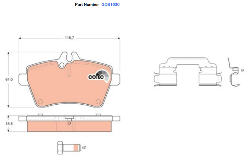TRW Brake Pad Set For Mercedes Benz A170,A180,A200 1.7L,2.0L - GDB1630