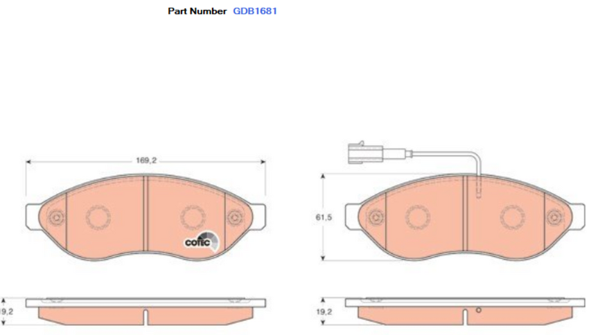 TRW Brake Pad Set For Fiat Ducato,Peugeot Boxer 2.3L,2.0L I4 16v DOHC - GDB1681