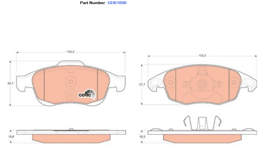 TRW Brake Pad Set For Citroen Berlingo,C4/Peugeot Partner 1.6L  - GDB1690