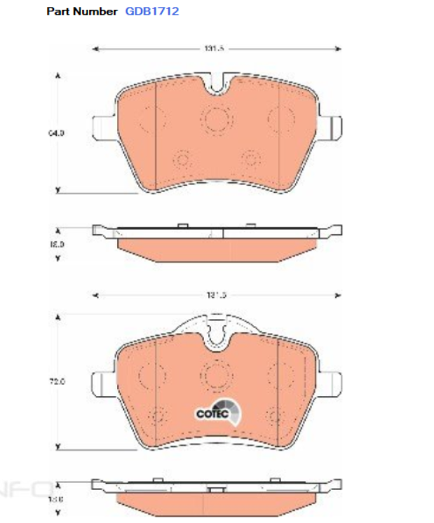 TRW Brake Pad Set For MINI Cooper,Countryman One R56 1.6L Petrol - GDB1712