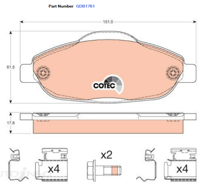 TRW Brake Pad Set For Peugeot 3008,308 XSE XS 1.6L DV6C I4 8v SOHC - GDB1761