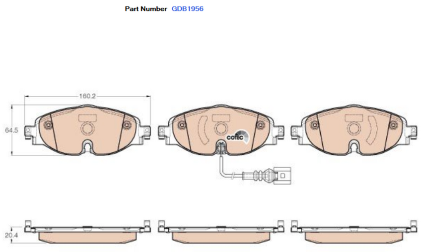 TRW Brake Pad Set For Audi A3,TT/Skoda Octavia/Volkswagen Golf - GDB1956