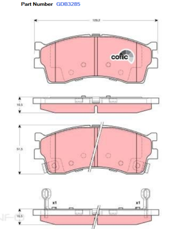 TRW Brake Pad Set For Kia Carens,Rio, Shuma 1.5L,1.8L  A5D I4 16v DOHC - GDB3285