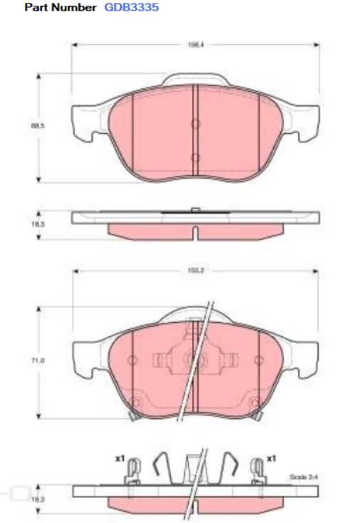 TRW Brake Pad Set For Toyota Avensis ACM20R 2.0L 1AZFE I4 16v DOHC - GDB3335