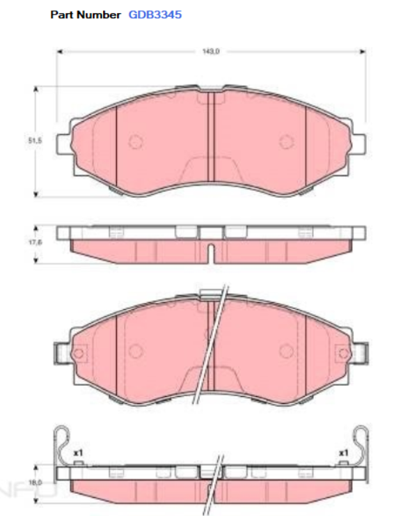 TRW Brake Pad Set For Holden Epica CDX CDXi EP 2.0L,2.5L X25D1 I6 24V - GDB3345