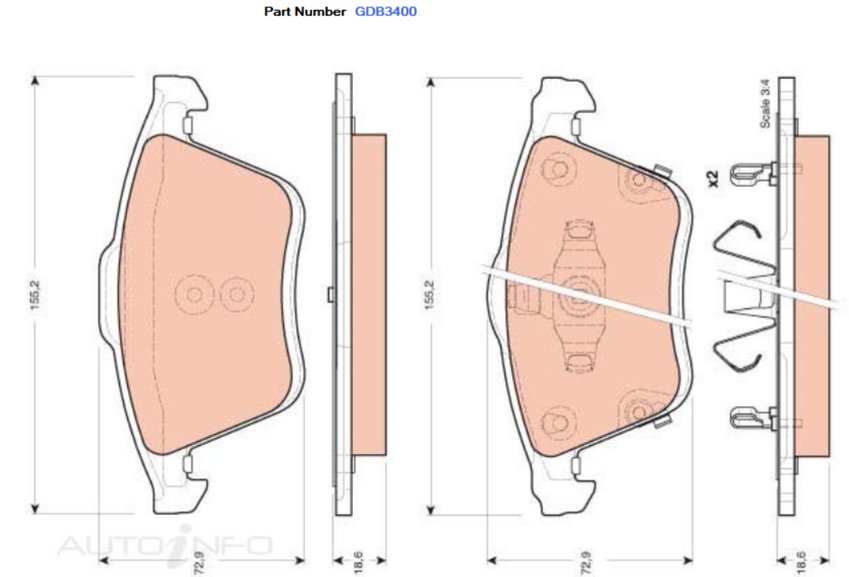 TRW Brake Pad Set For Mazda Mazda6 GG GG3R 2.3L L3VDT I4 16v DOHC - GDB3400