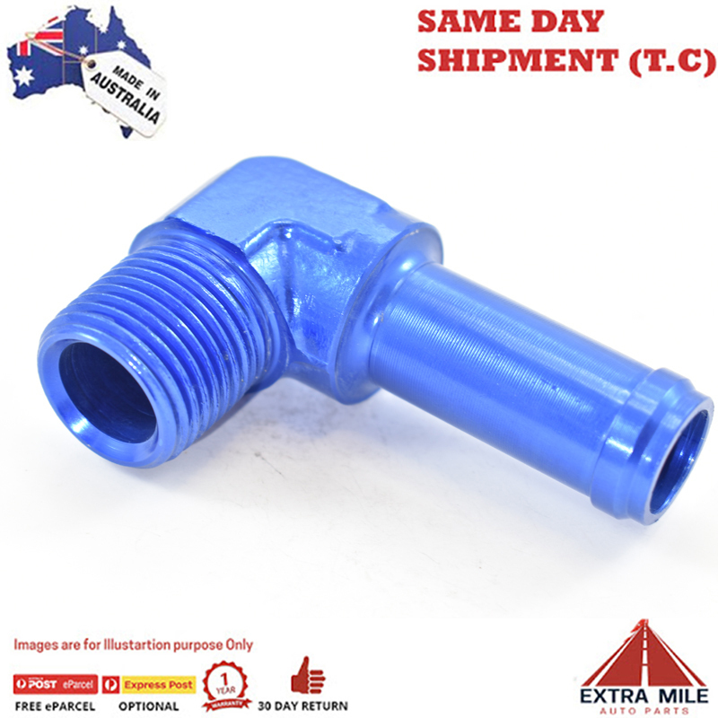 ELBOW 90 DEGREE FORGED 5/8 BARB to 1/2 NPT MALE Blue