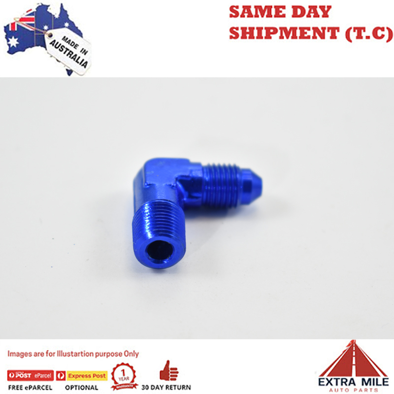 90° MALE FLARE -3 TO 1/8 NPT PIPE ADAPTER Blue